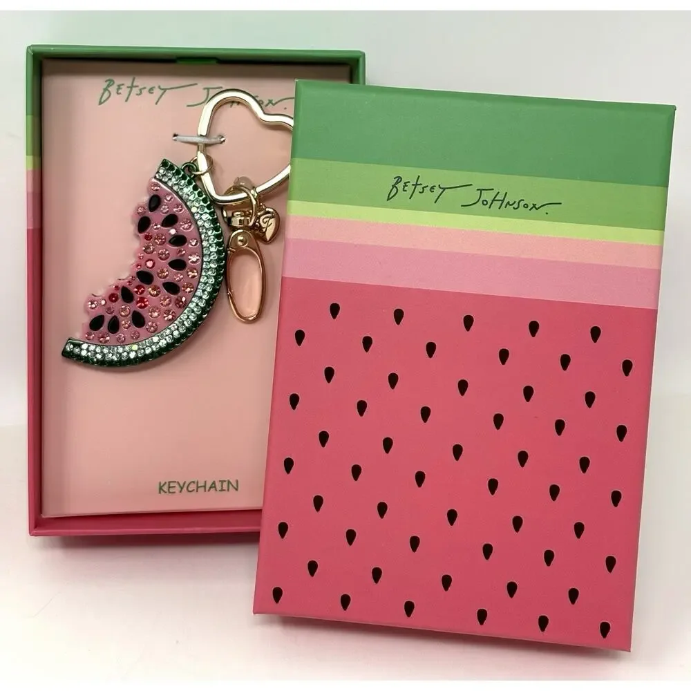 Betsey Johnson Watermelon Key Fob Bag Charm Keyring Keychain Crystal Fruit BOXED